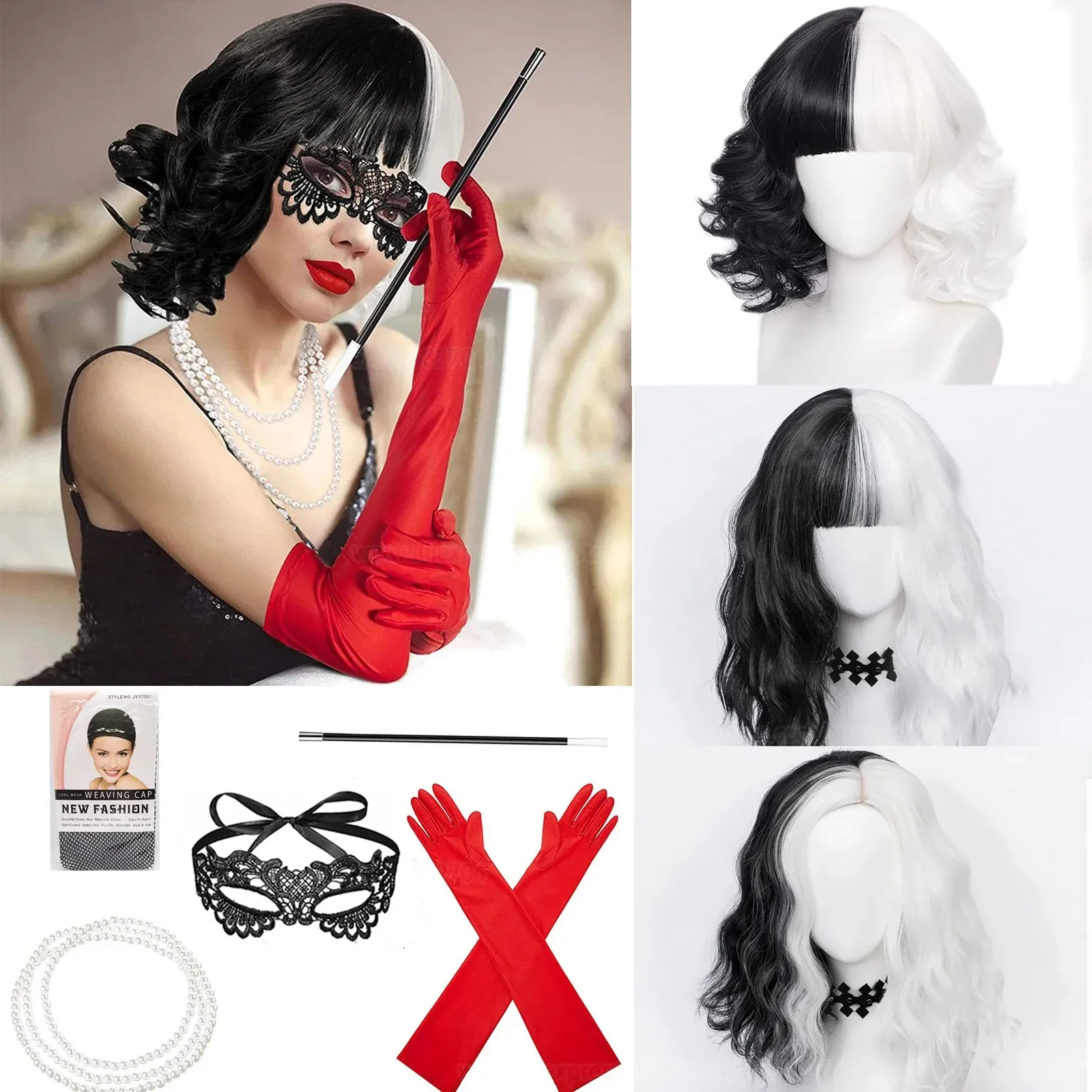Heat Resistant Glove - Anime Cruella de Vil Cosplay Perücke