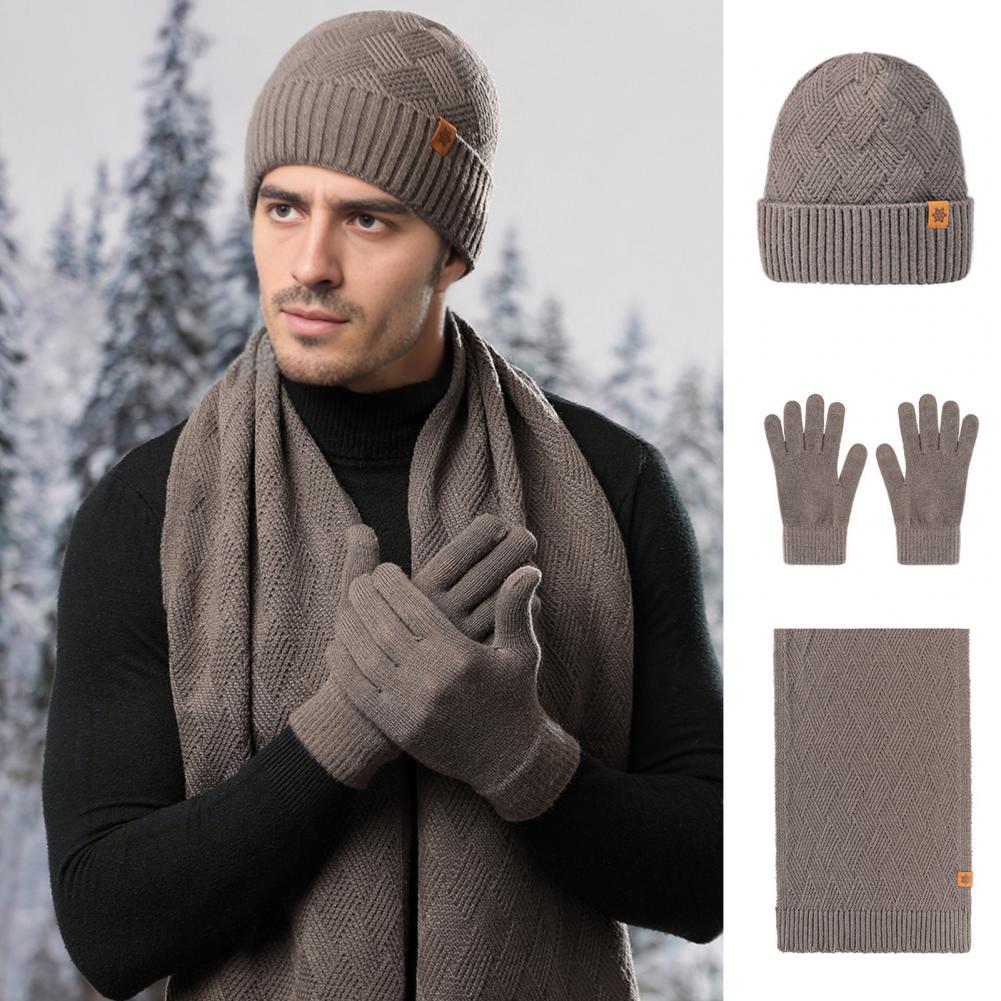 Winter Glove Insulated - Atmungsaktives Acryl-Material-Set: Herren-Wintermütze, Schal und Handschuhe