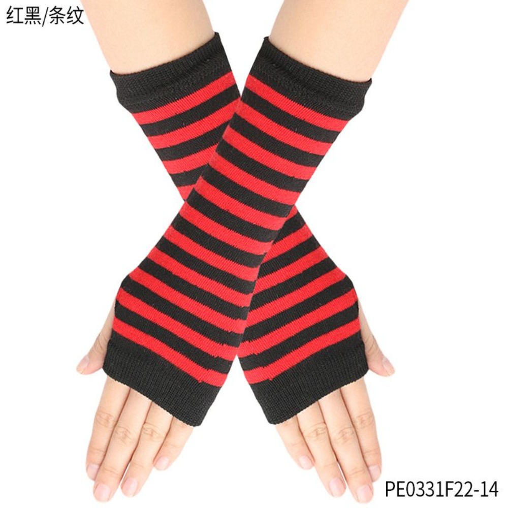 Fingerless Glove Knit - PESENAR Rot-schwarz gestreifte fingerlose Handschuhe, gestrickte