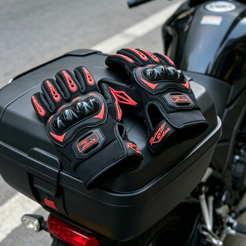 Motorcycle Glove Knuckle - Herren-Motorradhandschuhe, Sommer, atmungsaktives Mesh, Touchscreen, Vollfinger-Knöchelschutz,