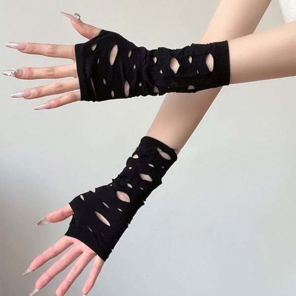 Fingerless Glove Knit - Ärmelüberzüge, zerrissene Armstulpen, schwarze, fingerlose Handschuhe,