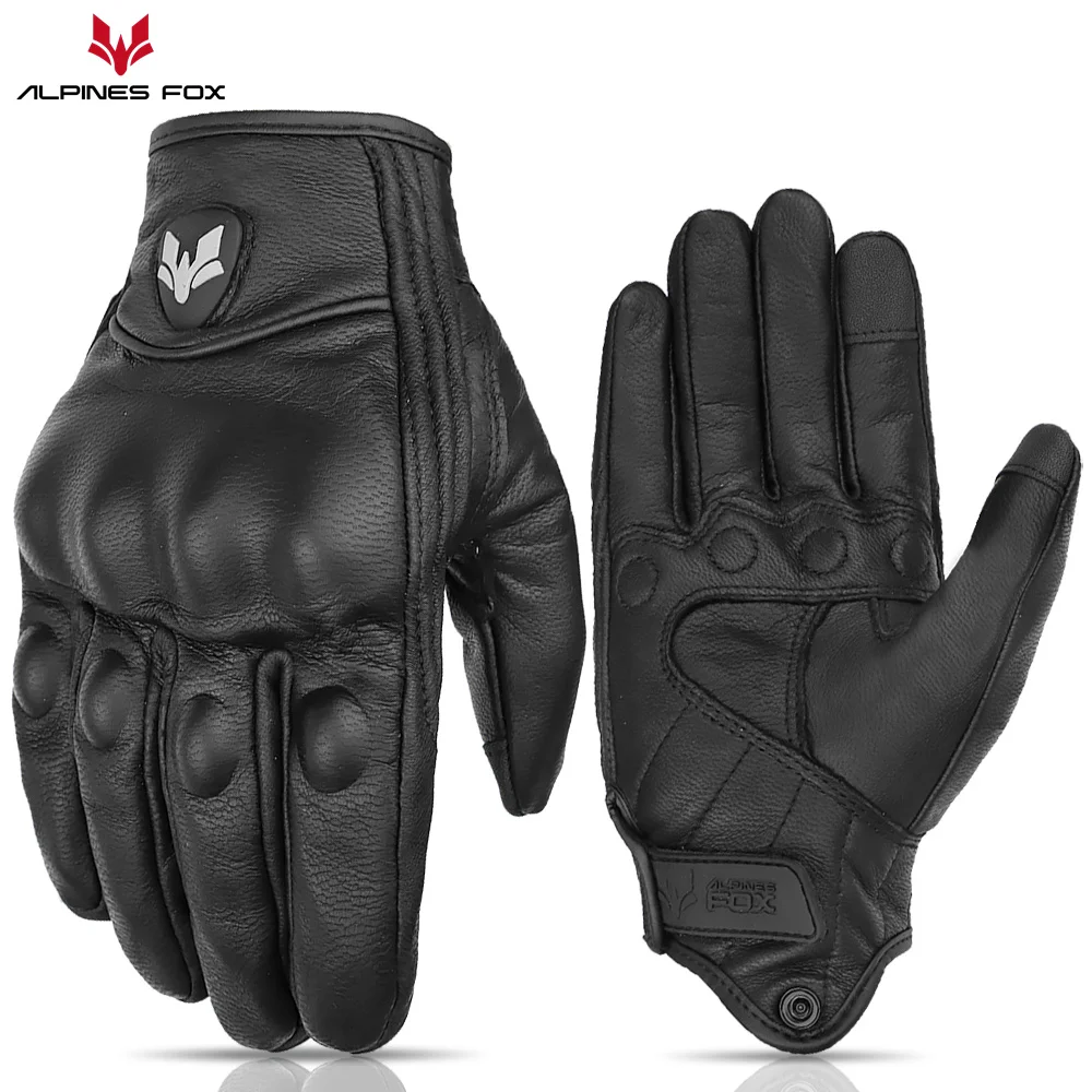 Motorcycle Glove Knuckle - Unisex-Motorradhandschuhe aus Vintage-Leder – Dual-Vent-Touchscreen, Ganzjahresfahrten,