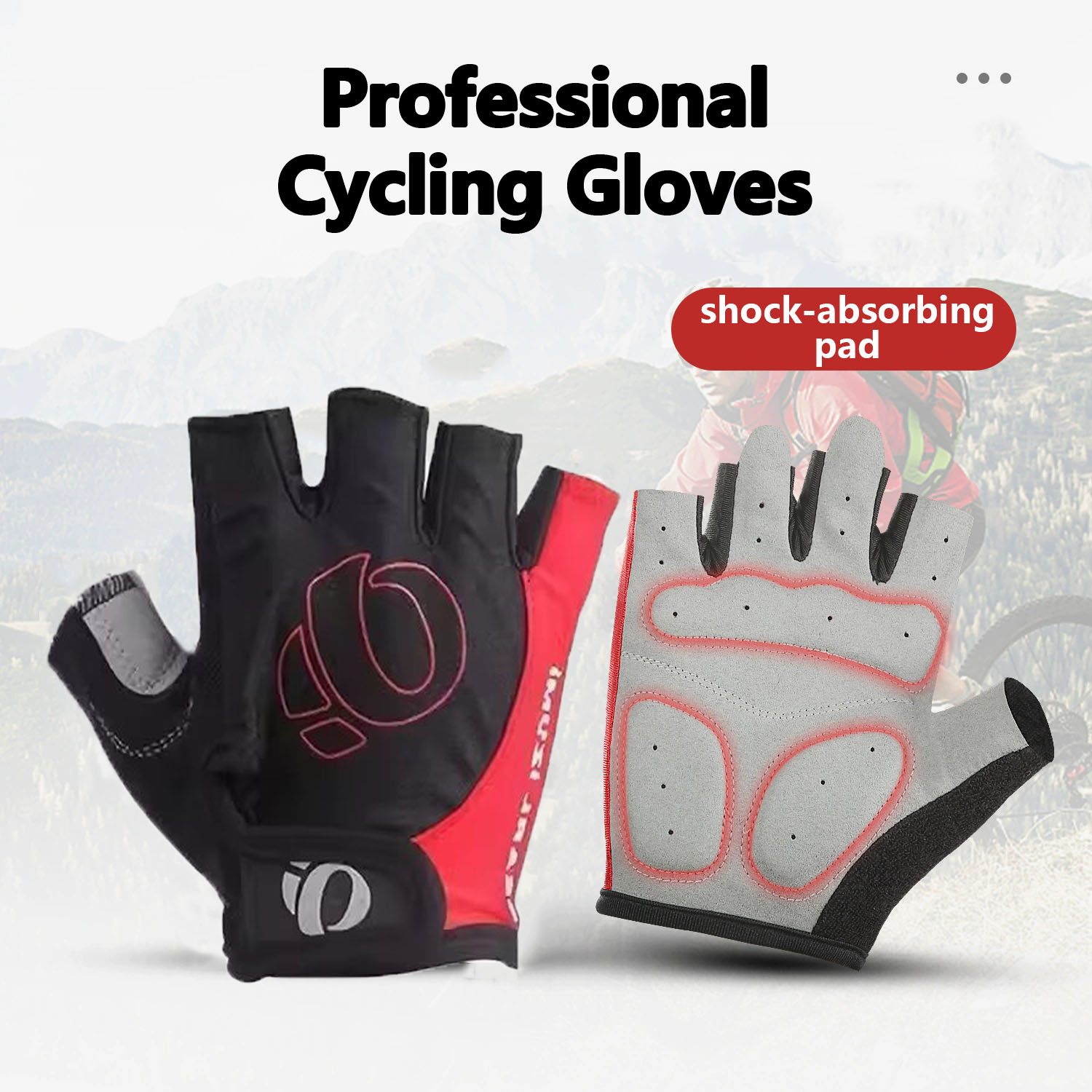 Cycling Glove Padded - Outdoor-Radfahrhandschuhe mit Stoßdämpfung, Halbfinger-Design für Unisex,