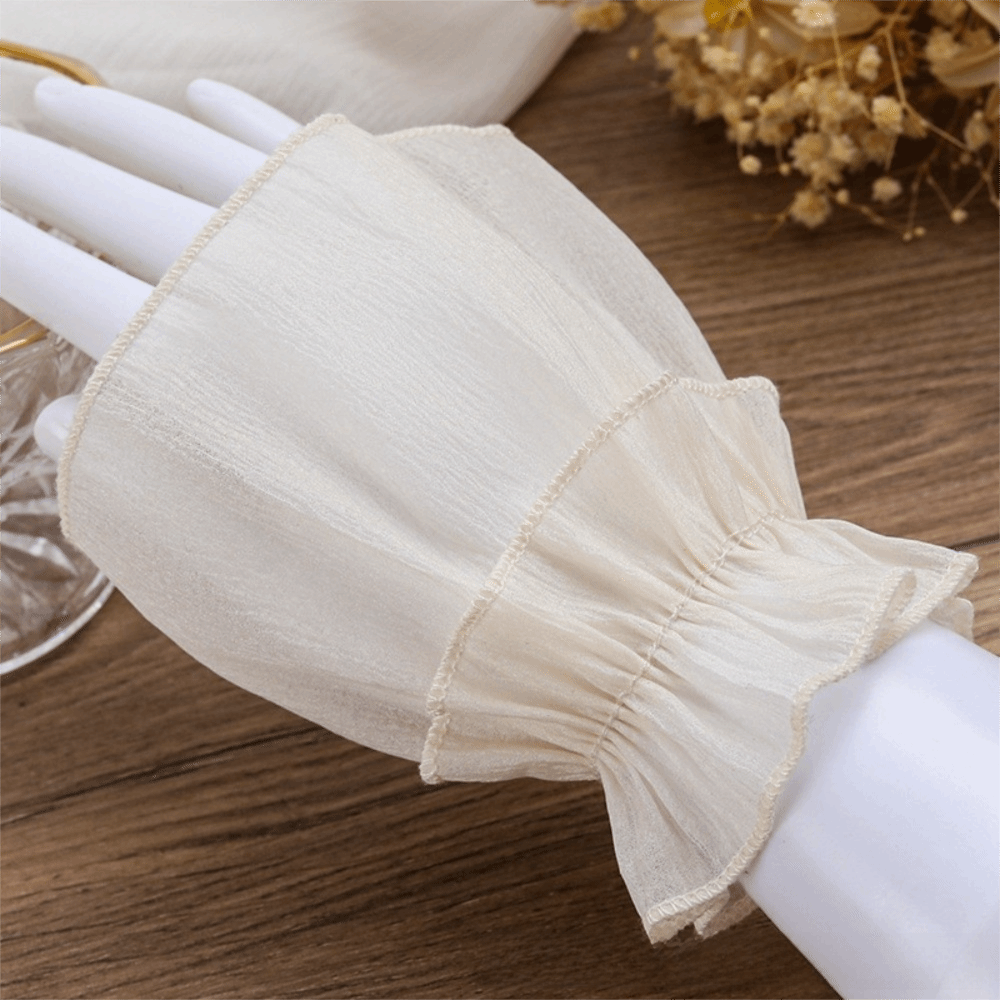 Fingerless Glove Knit - Geraffte, plissierte, abnehmbare Manschetten, Kristall-Nagelkunst-Accessoires, Schleifen-Chiffon-Ärmel,
